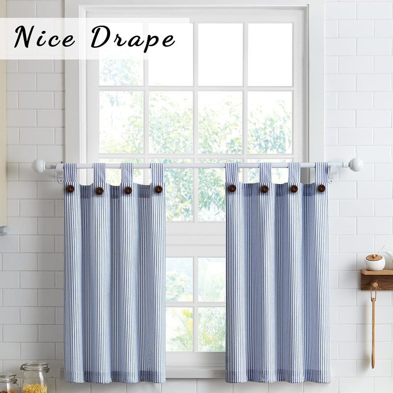 July Joy Short Curtains 36 Inches Long for Kitchen Window Tab Top of 3 Pieces Cafe Curtains for Smart Half Window 56" x 36", Navy - Image 2